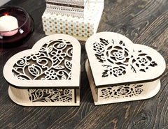 Flower pattern Wooden Heart shaped Jewelry laser cut Box template Wedding Love story vector model Digital Download | SVG, DXF |#U171|