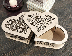 Flower pattern Wooden Heart shaped Jewelry laser cut Box template Wedding Love story vector model Digital Download | SVG, DXF |#U171| VectorPort