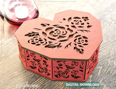 Heart Shaped Wooden Gift Box Jewelry laser cut Box template Wedding Love story Digital Download | SVG, DXF |#U172| VectorPort