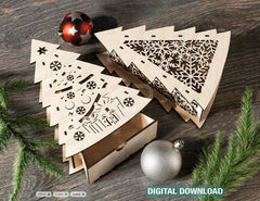 Christmas Tree Decorative Wooden Gift box Tree Shape laser cut jeweler case Digital Download SVG cut file |#172| VectorPort