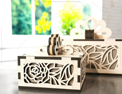 Wooden Gift Box with Ribbon Decorative Wooden laser cut jeweler case Wedding Love Ring box vector model Digital Download |#173| VectorPort