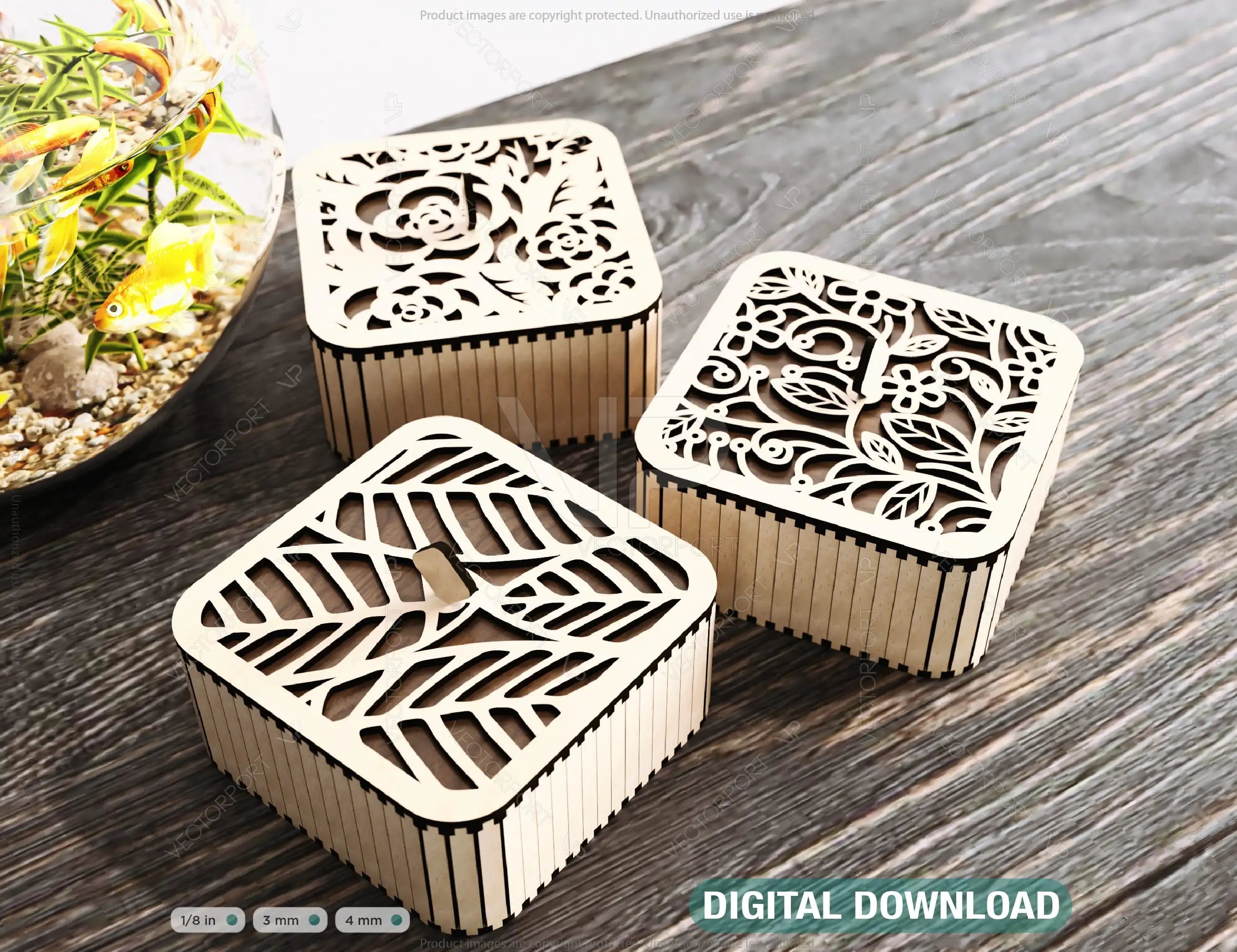 Square Shaped Wooden Gift Box Jewelry laser cut Box template Wedding Love story Digital Download | SVG, DXF |#175| VectorPort