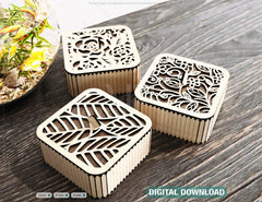 Square Shaped Wooden Gift Box Jewelry laser cut Box template Wedding Love story Digital Download | SVG, DXF |#175| VectorPort