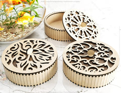 Round Shaped Wooden Gift Box Jewelry laser cut Box template Wedding Love story Digital Download | SVG, DXF |#U175| VectorPort