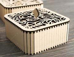 Square Shaped Wooden Gift Box Jewelry laser cut Box template Wedding Love story Digital Download | SVG, DXF |#175| VectorPort