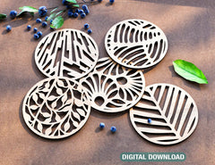 Elegant Round Laser Cut Wood Coasters Drink Tea Coffee Cup Mat Pad Placemat Tableware Digital Download | SVG, DXF |#176| VectorPort