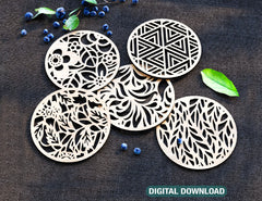 Elegant Round Laser Cut Wood Coasters Drink Tea Coffee Cup Mat Pad Placemat Tableware Digital Download | SVG, DXF |#177|