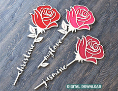 Rose Flower Personalized Laser Cut Out Art Valentine Day Acrylic wood Flower with name editable Cut Files Digital Product |#U178|