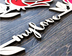 Rose Flower Personalized Laser Cut Out Art Valentine Day Acrylic wood Flower with name editable Cut Files Digital Product |#U178| VectorPort