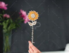 Sunflower Personalized Laser Cut Out stick with tag for laser cutting Art Valentine Day Flower with name editable Digital Download |#U180| VectorPort