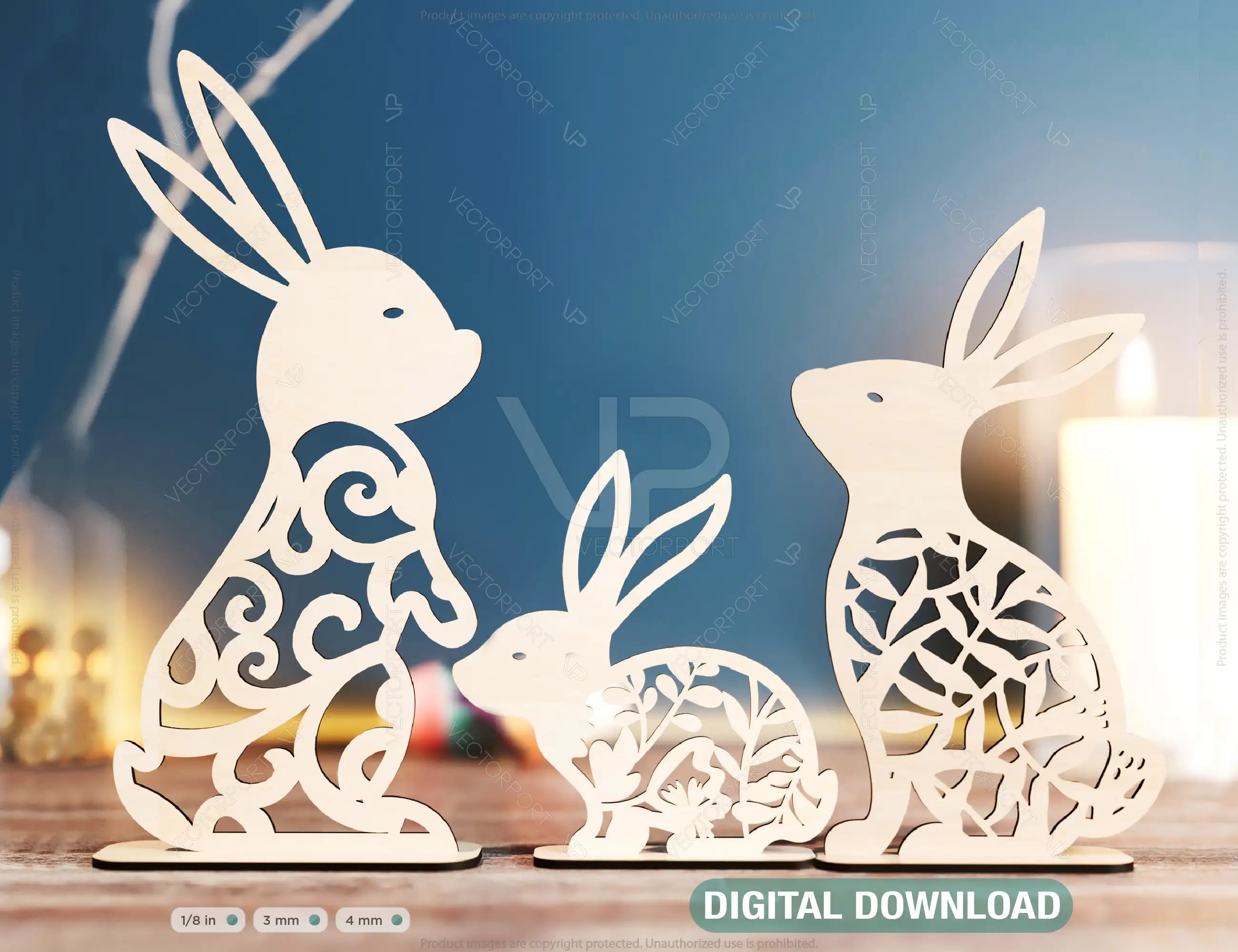 Standing Bunny Easter Ornaments Easter Laser Cut Files Bunny SVG bundle Floral rabbit Digital Download |#181| VectorPort