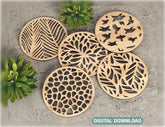 Round Laser Cut Wood Coasters Drink Tea Coffee Cup Mat Pad Placemat Tableware Digital Download | SVG, DXF |#U182| VectorPort