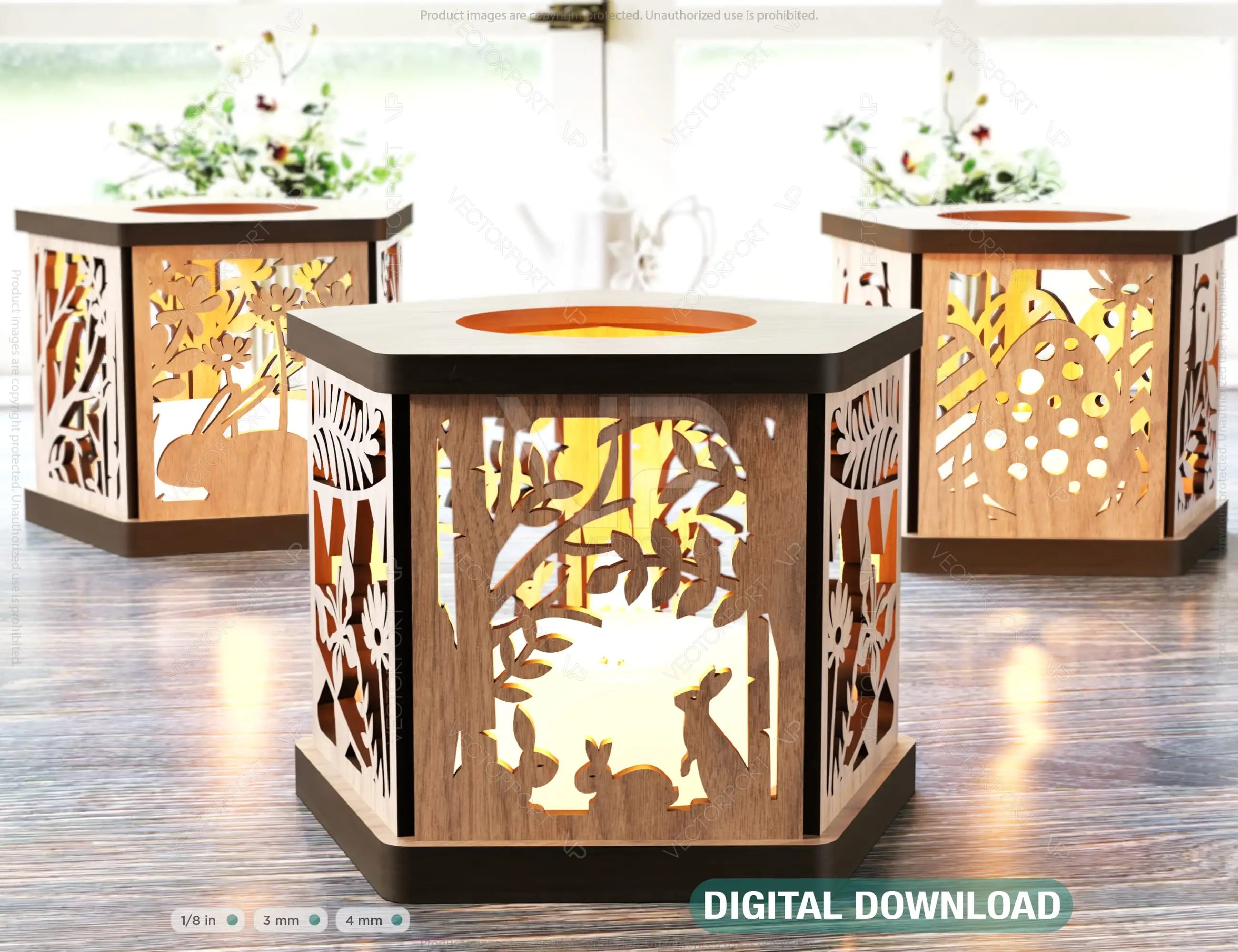 Easter Template Candle Holder Laser Cut Lamp plywood Tea light Lantern Votive Gift Wooden table Digital Download SVG |#183| VectorPort