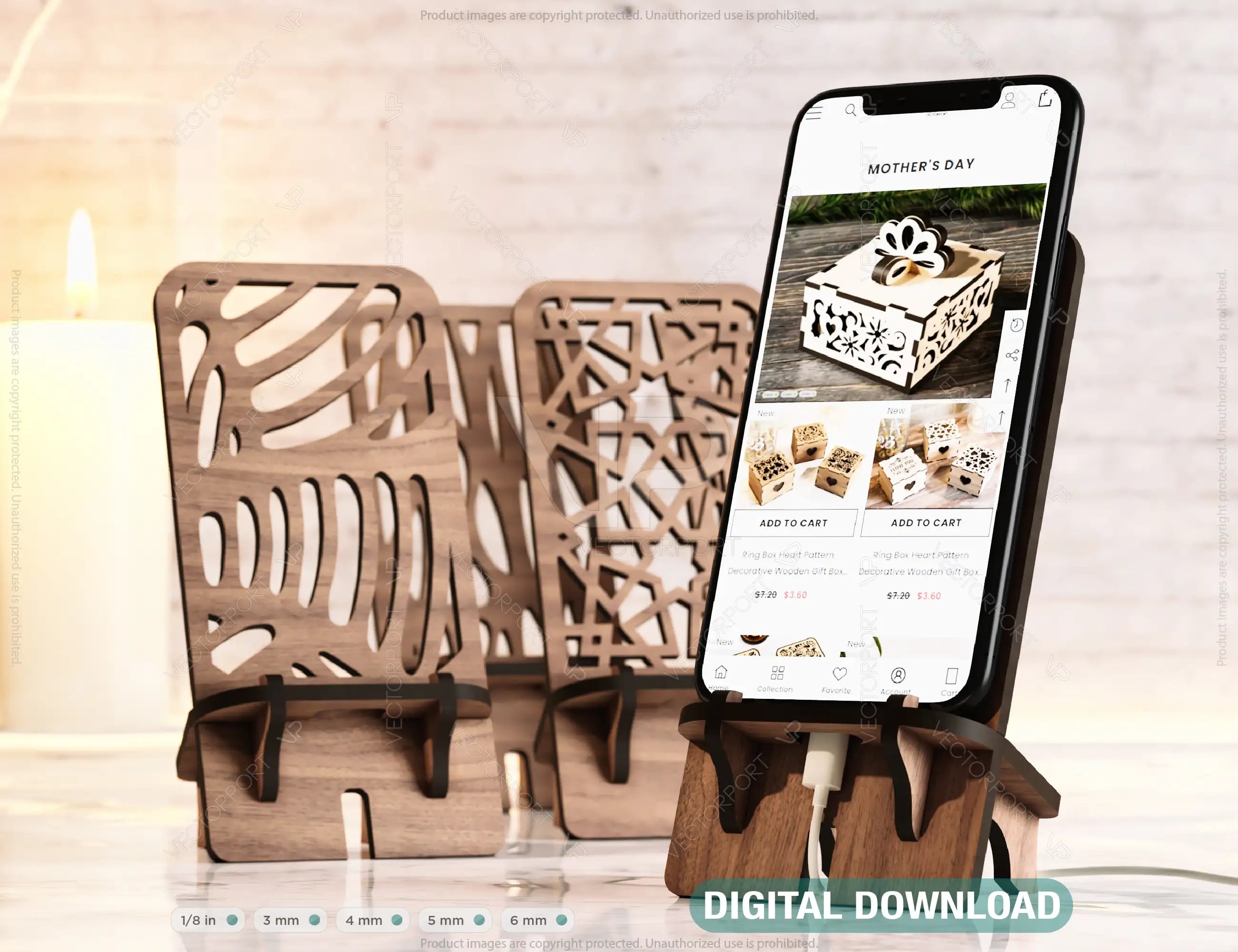 Laser Cut Wooden Mobile Phone Stand Cell Phone Holder Digital Download SVG |#184| VectorPort