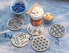 Round Laser Cut Wood Coasters Drink Tea Coffee Cup Mat Pad Placemat Tableware Digital Download | SVG, DXF |#U184| VectorPort