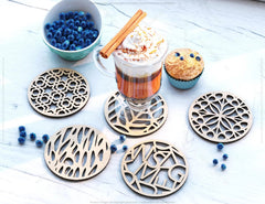 Round Laser Cut Wood Coasters Drink Tea Coffee Cup Mat Pad Placemat Tableware Digital Download | SVG, DXF |#U185| VectorPort