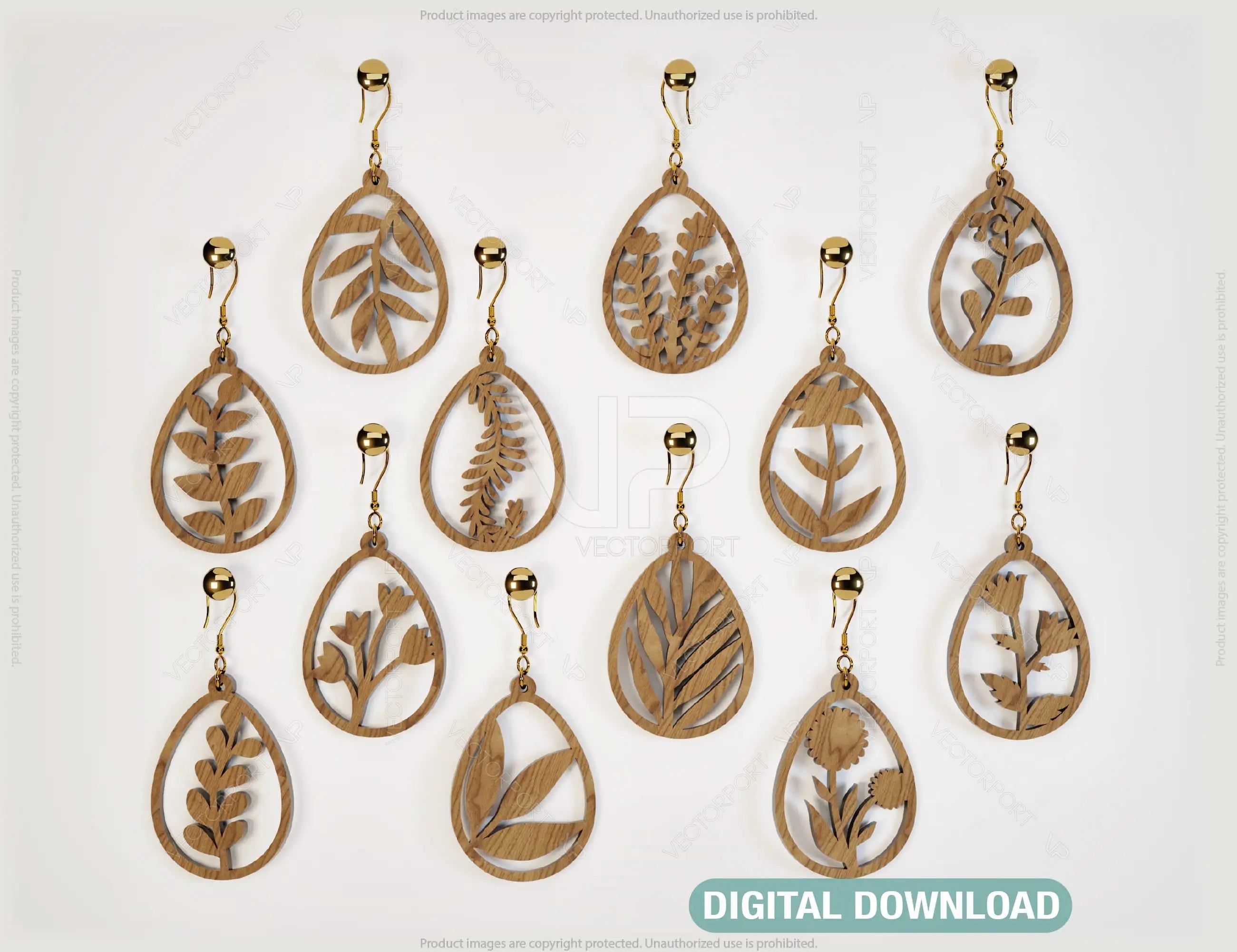 Egg Shape Earrings with Flowers Svg 12 styles Jewelry Pendant Tear Drop earrings laser cut Digital Download |#186| VectorPort