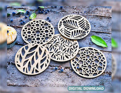 Round Laser Cut Wood Coasters Drink Tea Coffee Cup Mat Pad Placemat Tableware Digital Download | SVG, DXF |#U186| VectorPort