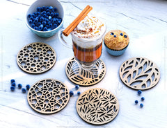 Round Laser Cut Wood Coasters Drink Tea Coffee Cup Mat Pad Placemat Tableware Digital Download | SVG, DXF |#U186|