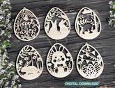 Easter Ornaments Laser Cut Files Egg SVG bundle, Floral 6 Elements Digital Download |#U190| VectorPort