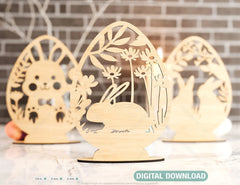 Standing Easter Egg Ornaments Laser Cut Files Egg SVG bundle 3 Elements Digital Download |#U192|