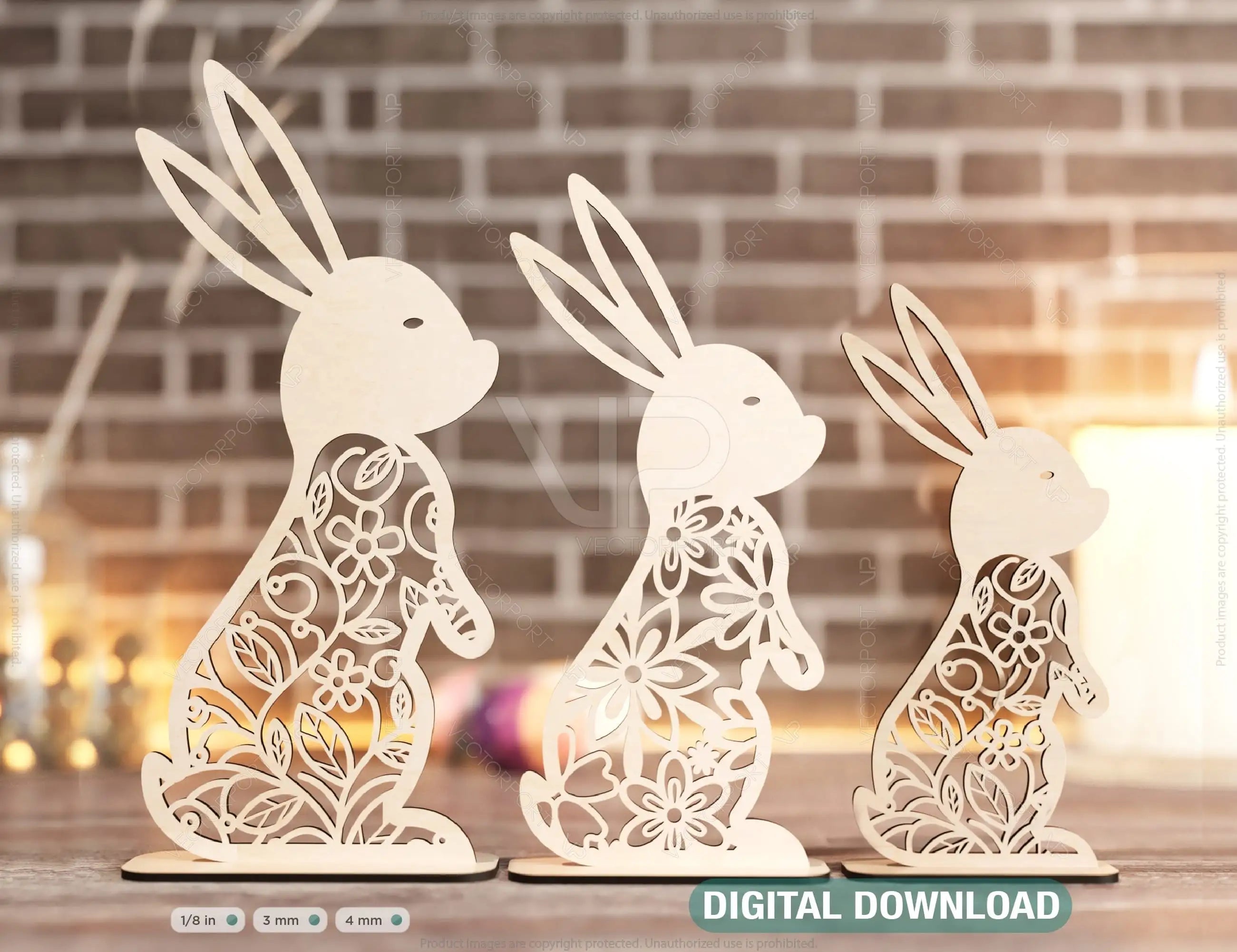 Standing Easter Ornaments Easter Laser Cut Files Bunny SVG bundle Floral rabbit Digital Download |#U193| VectorPort