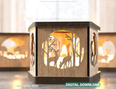 Deer Forest Scene Template Candle Holder Laser Cut Lamp Tea light Lantern Votive Gift Digital Download SVG |#195| VectorPort