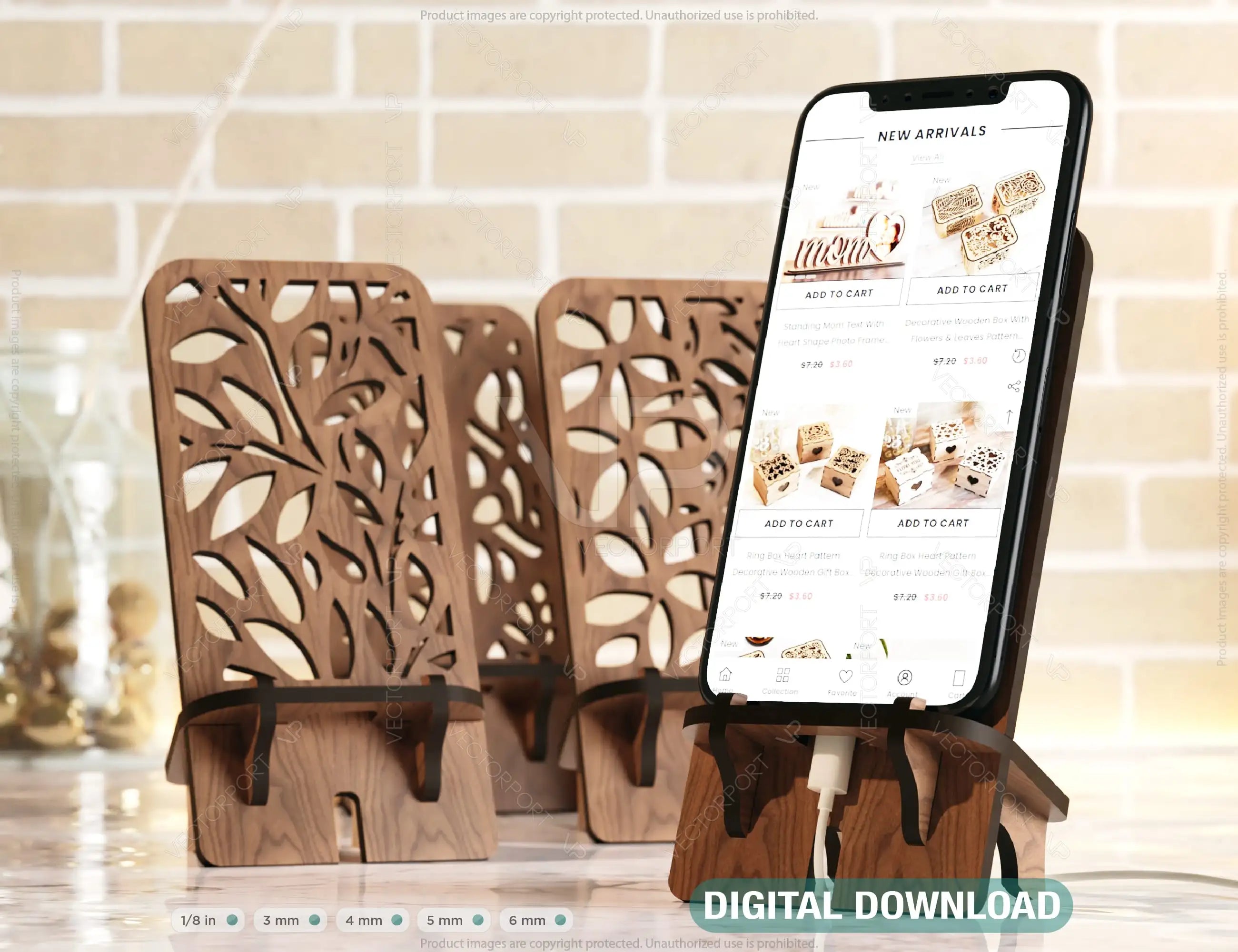 Laser Cut Wooden Mobile Phone Stand Cell Phone Holder Digital Download SVG |#U197| VectorPort