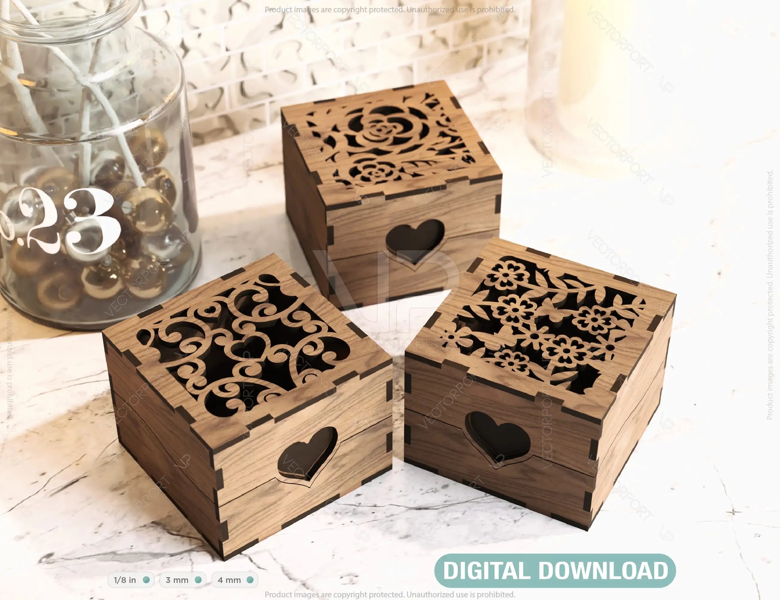 Ring Box Heart Pattern Decorative Wooden Gift box laser cut Jeweler case Wedding Birthday Valentine Gift Box Digital Download |#200| VectorPort
