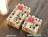 Gift Box Laser Cut with Ribbon Decorative Flowers pattern opener jeweler case Wedding Love vector Digital Download |#202|