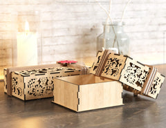 Gift Box Laser Cut with Ribbon Decorative Flowers pattern opener jeweler case Wedding Love vector Digital Download |#202|