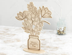 Personalized Standing Pot Flowers for Mom, Mother’s day gift laser cut SVG plan, Customizable Engraving Diy gift Digital Download |#U202| VectorPort