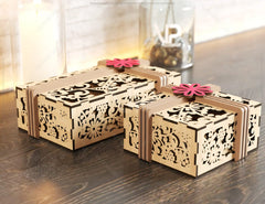 Gift Box Laser Cut with Ribbon Decorative Flowers pattern opener jeweler case Wedding Love vector Digital Download |#202|