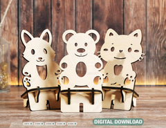 Phone Stand Cute Bear Cat & Dog Laser Cut Mobile Stand Cell Phone Holder Digital Download SVG |#205|