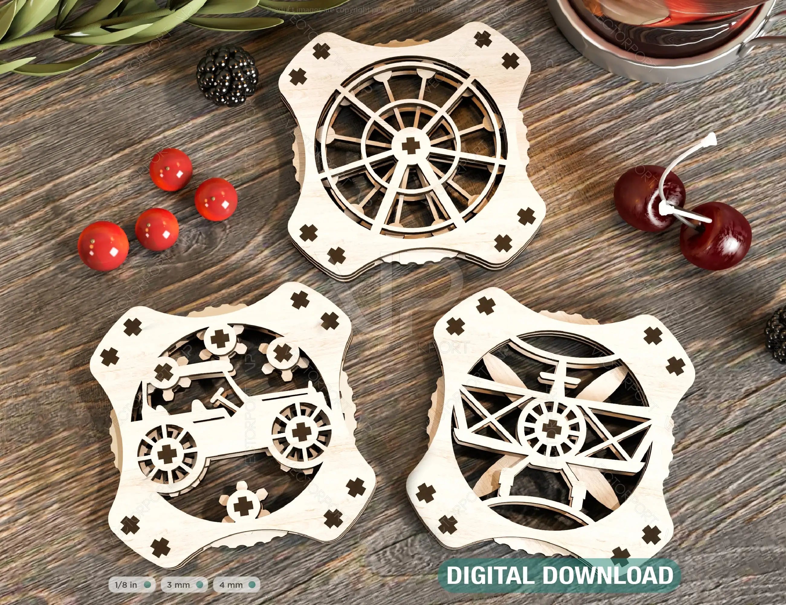 Coaster Mechanical Laser Cut Plane Car Carousel Tea Coffee Cup Mat Pad Placemat Tableware Digital Download |#206| VectorPort