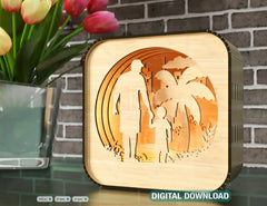 Father’s Day Gift Wooden Led Night Lamp Dad & Son Scene Multilayer Shadowbox Laser Cut Lampshade Table Lamp Digital Download |#210|