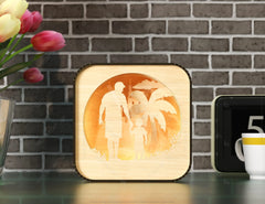 Father’s Day Gift Wooden Led Night Lamp Dad & Son Scene Multilayer Shadowbox Laser Cut Lampshade Table Lamp Digital Download |#210|