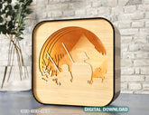 Father’s Day Gift Wooden Led Night Lamp Dad & Son Scene Multilayer Shadowbox Laser Cut Lampshade Table Lamp Digital Download |#211| VectorPort