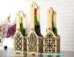Wine box holder 2 pattern design for laser cut, Wine case Father’s Day Gift Bottle Holder SVG Digital Download |#212| VectorPort