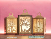 Candle Holder Laser Cut Tree & Animals Lamp wood Tea light Lantern Votive Gift Digital Download |#U213| VectorPort