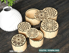 Round Decorative Wooden Gift box laser cut Jeweler Case Wedding Love Digital Download |#213| VectorPort