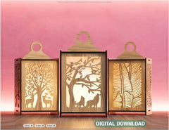 Candle Holder Laser Cut Tree & Animals Lamp wood Tea light Lantern Votive Gift Digital Download |#U213| VectorPort