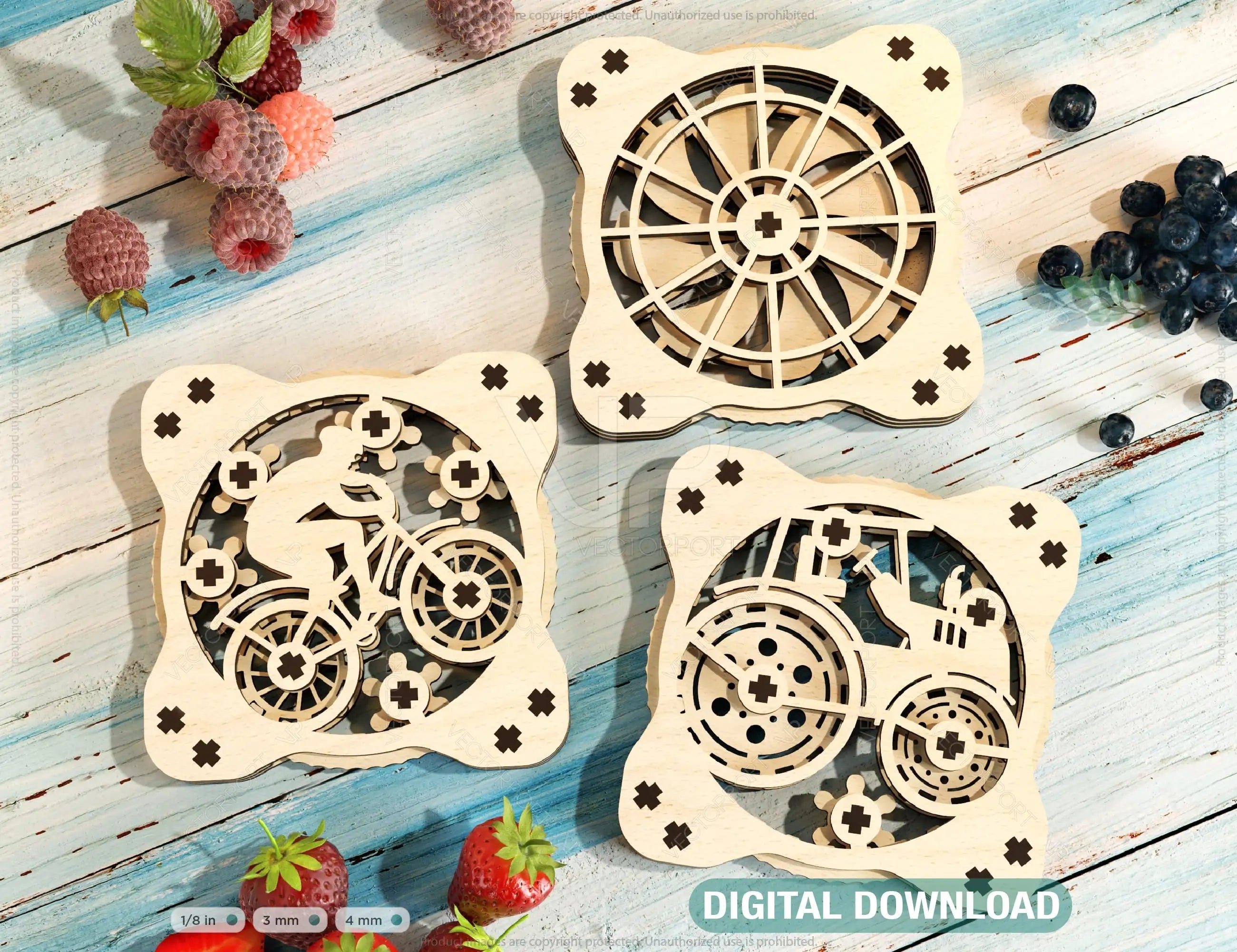 Coaster Mechanical Laser Bike Tractor Fan Theme Shape Tea Coffee Cup Mat Pad Placemat Tableware Digital Download |#214| VectorPort