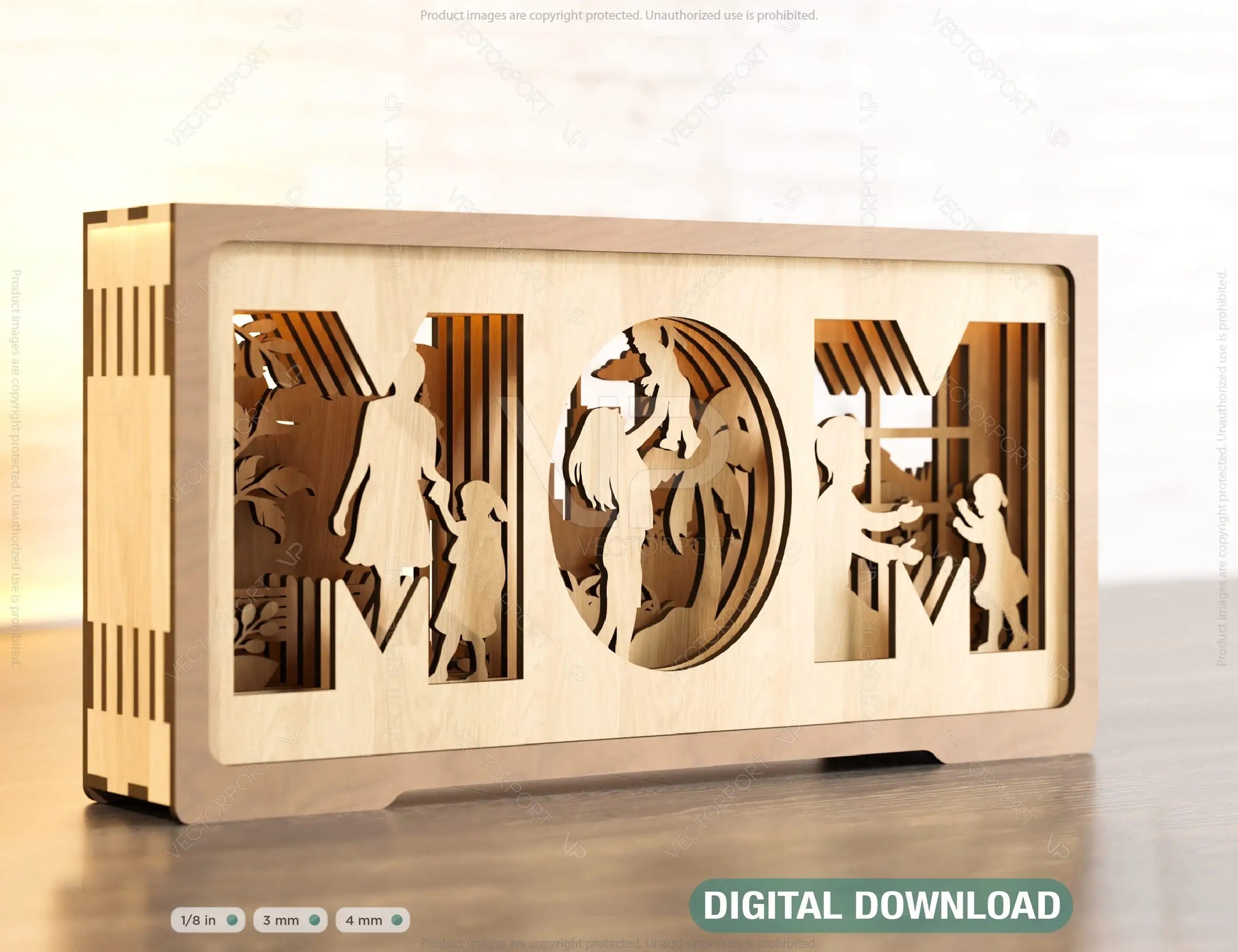 Multilayer Standing Mom and daughter Shape Happy Mother’s Day Gift for Mom, Shadow box SVG plan, Diy gift Digital Download |#U214| VectorPort