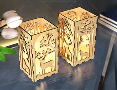 Tea light Winter Snowy Forest with Deer Lantern Candle Holder Laser Cut plywood Votive Gift Wooden Lantern Digital Download SVG |#215|