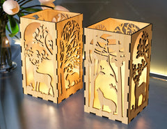 Tea light Winter Snowy Forest with Deer Lantern Candle Holder Laser Cut plywood Votive Gift Wooden Lantern Digital Download SVG |#215| VectorPort