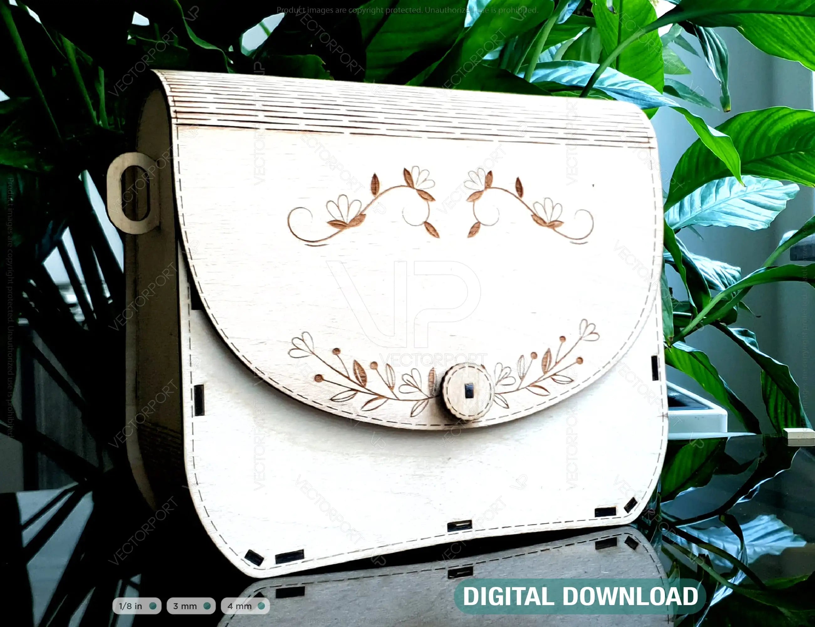 Wooden Clutch Laser Cut Wooden Bag, Purse, Handbag Digital Download SVG |#216| VectorPort