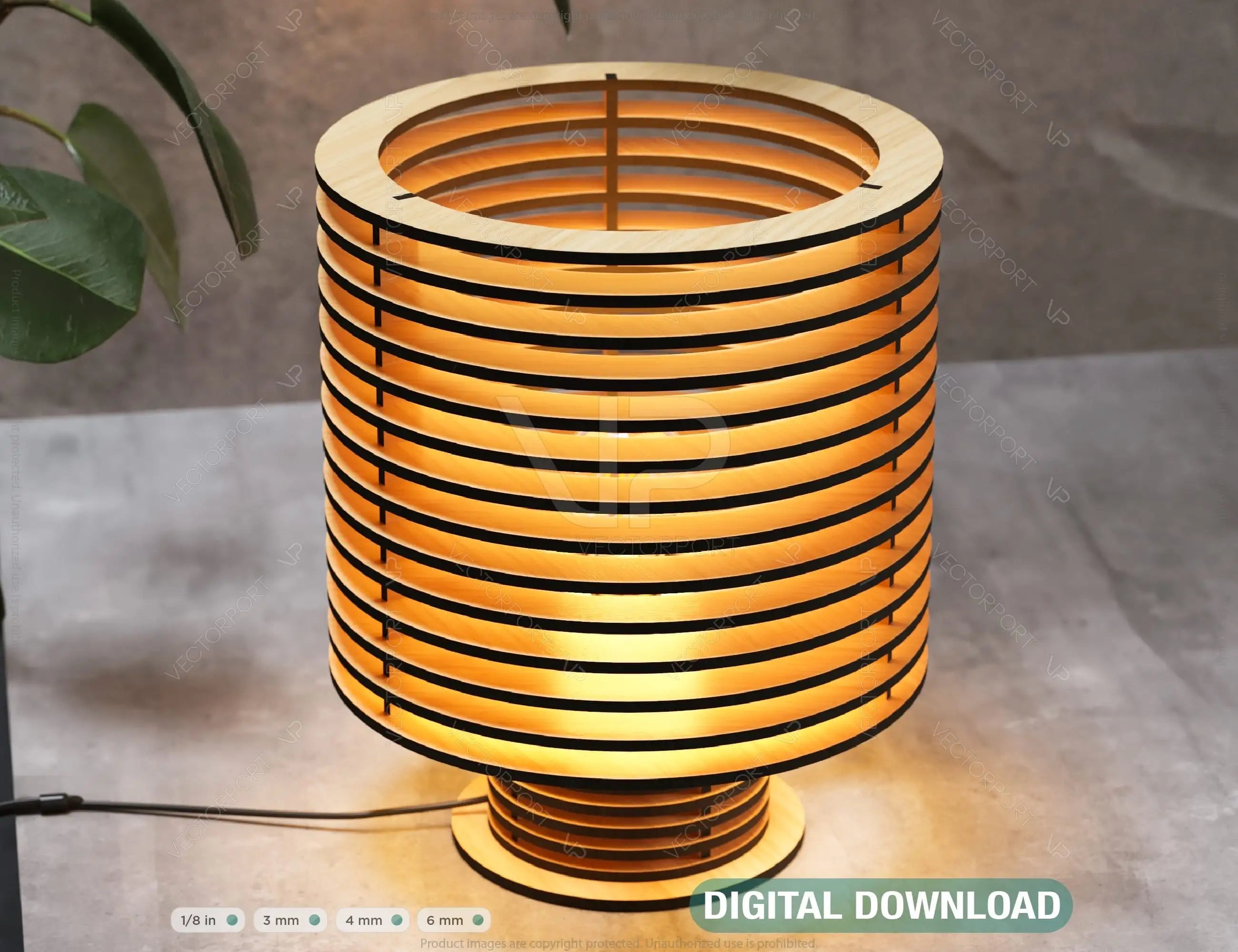 Decorative Modern Cylinder Table Wooden Lamp Laser Cut Desk Lamp Vector plans Digital Download SVG DXF |#U217| VectorPort
