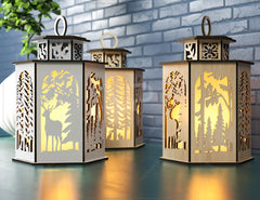 Deer Lantern Tea light Winter Snowy Forest with Deer Lantern Candle Holder Laser Cut plywood Votive Gift Wooden Lantern Digital Download SVG |#217|