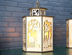 Deer Lantern Tea light Winter Snowy Forest with Deer Lantern Candle Holder Laser Cut plywood Votive Gift Wooden Lantern Digital Download SVG |#217| VectorPort